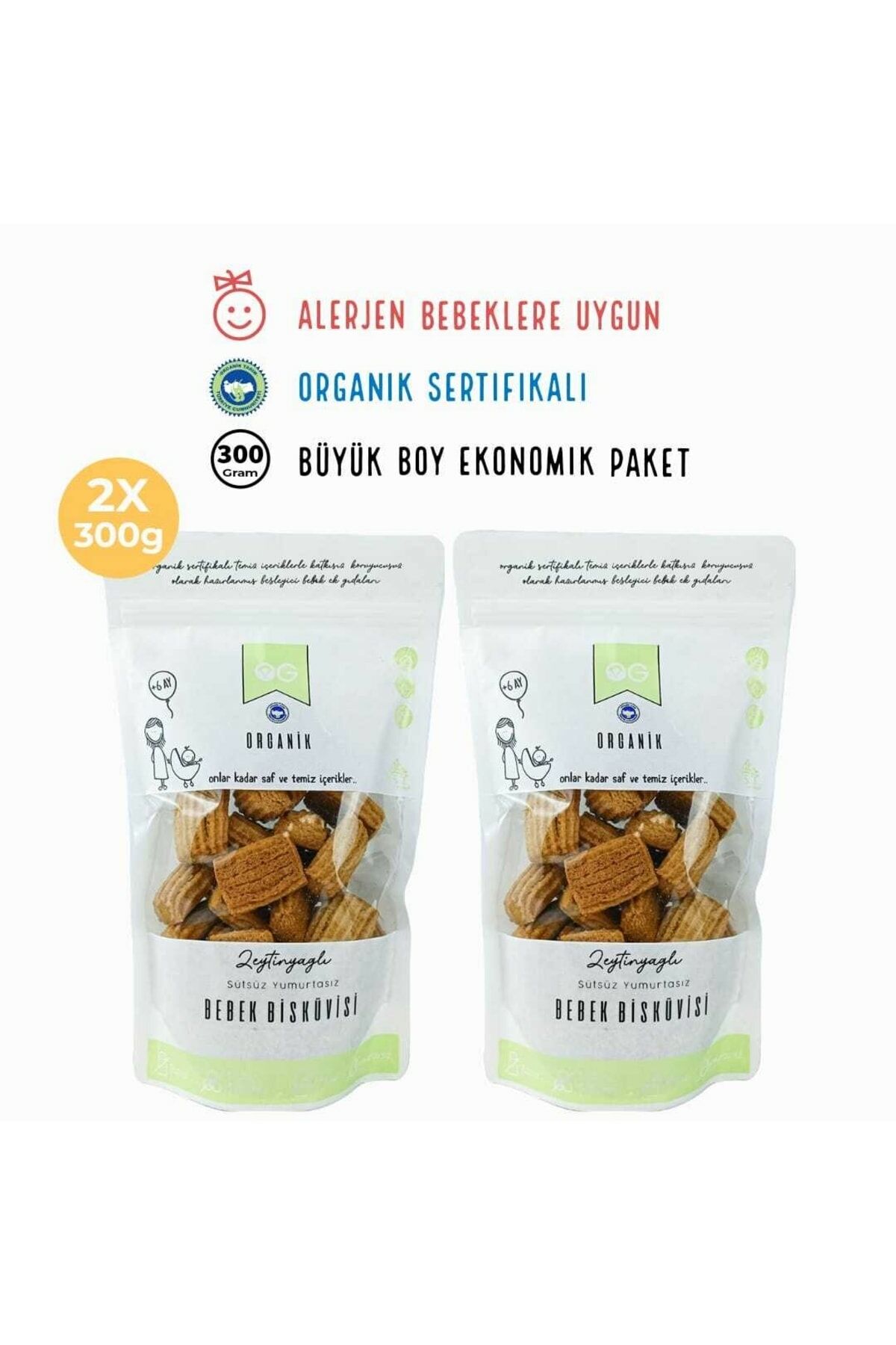 2'li Organik Bebek Bisküvisi 2x300 gr 6 Ay