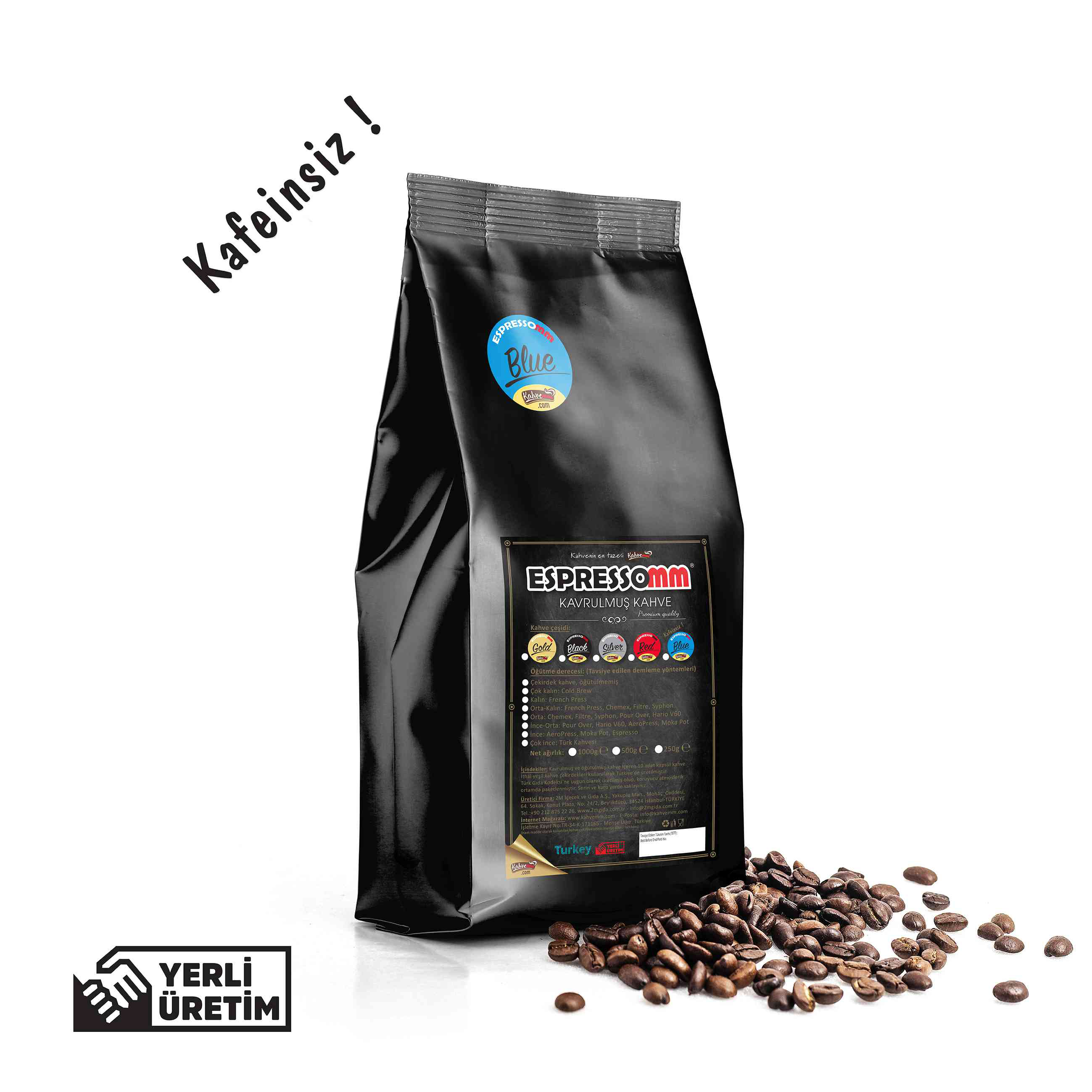 Espressomm® Blue Çekirdek Kahve - Kafeinsiz ! (500 Gr)