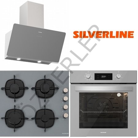 SILVERLINE SOHO Ankastre GRİ SET (Soho Gri Davlumbaz, CS5335S01 Ocak, BO6504S01 Fırın)