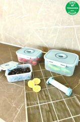 Primanova Seoul Üçlü Vakumlu Saklma Kabı+Pompa 2500ml+1300ml+600m-lSKS01-16-02