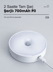 USB Şarjlı PIR Hareket Sensörlü Kızıl ötesi Gece Lambası Magnet Mıknatıslı 6000K-Beyaz-2Adet-7218