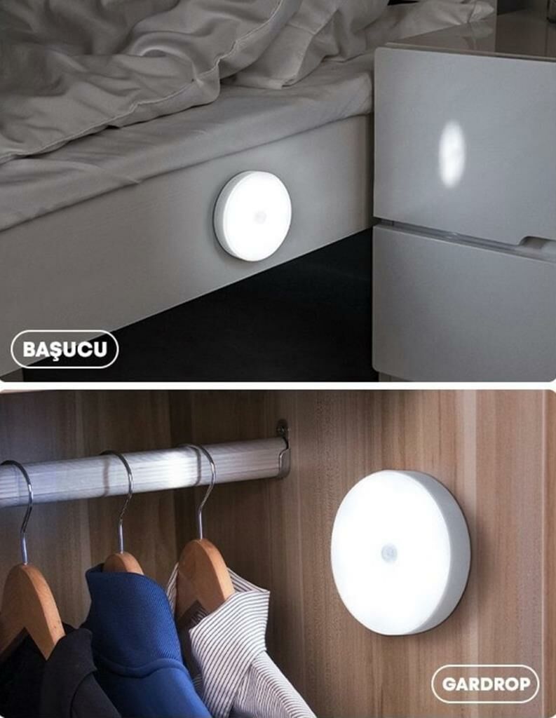 USB Şarjlı PIR Hareket Sensörlü Kızıl ötesi Gece Lambası Magnet Mıknatıslı 6000K-Beyaz-2Adet-7218