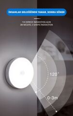 USB Şarjlı PIR Hareket Sensörlü Kızıl ötesi Gece Lambası Magnet Mıknatıslı 6000K-Beyaz-2Adet-7218