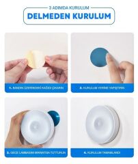 USB Şarjlı PIR Hareket Sensörlü Kızıl ötesi Gece Lambası Magnet Mıknatıslı 6000K-Beyaz-2Adet-7218