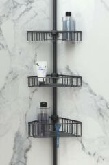 Primanova Yay Baskılı Kurulumu Kolay Üç Gözlü Alüminyum Yaylı Banyo Köşe Rafı Siyah-M-N29-06-3