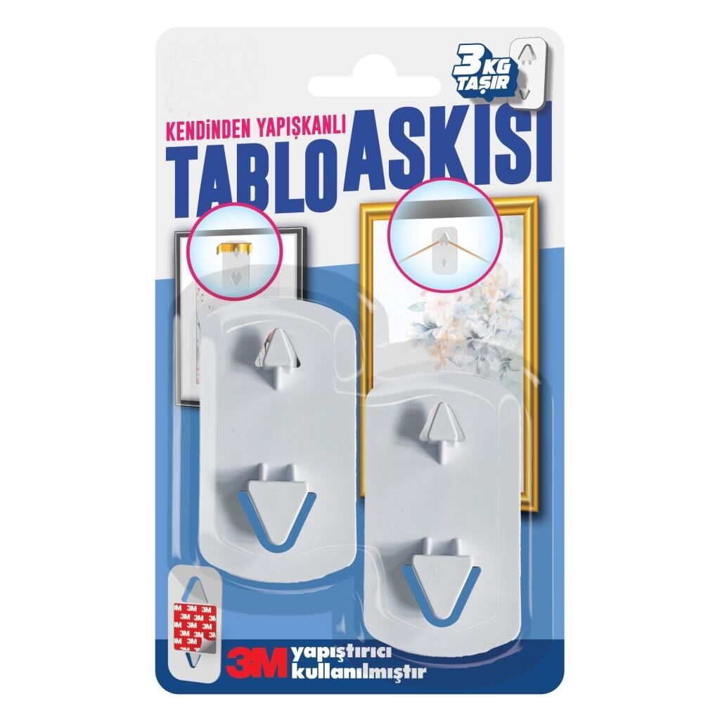 Kendinden Yapışkanlı Tablo Çerçeve Saat Askısı 2 adet 3 kg taşır