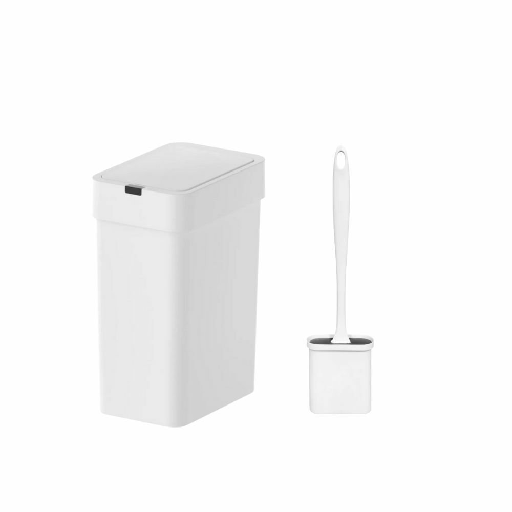 Sensörlü Otomatik Slim Çöp Kovası 9 Lt +  Duvara Asılabilir Beyaz Silikon Klozet Fırçası