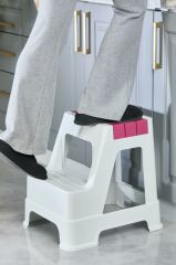 Çelik Ayna Zilkale Büyük Boy Çift Katlı Basamak Çok Amaçlı Dayanıklı Tabure Beyaz+Gri-254