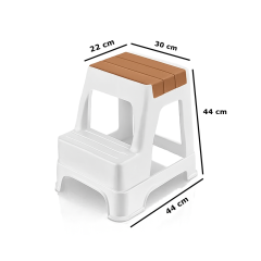 Çelik Ayna Zilkale Büyük Boy Çift Katlı Basamak Çok Amaçlı Dayanıklı Tabure Beyaz+Açık Kahve -254