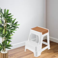 Çelik Ayna Zilkale Büyük Boy Çift Katlı Basamak Çok Amaçlı Dayanıklı Tabure Beyaz+Açık Kahve -254