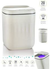 Akıllı Teknolojik Antibakteriyel Sensörlü Çöp Kovası 20 Litre + Duvara Asılabilir Beyaz Silikon Klozet Fırçası