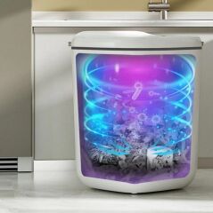 Akıllı Teknolojik Antibakteriyel Sensörlü UV Işıklı Çöp Kovası 20 Litre + Deterjan hazneli Beyaz Silikon Klozet Fırçası-BYS