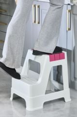 Çelik Ayna Zilkale Büyük Boy Çift Katlı Basamak Çok Amaçlı Dayanıklı Tabure Beyaz+ Pembe-254