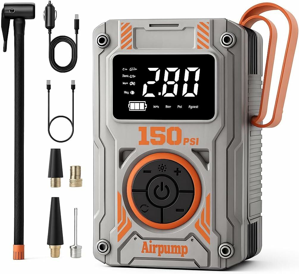 Taşınabilir Şarjlı Dijital Hava Kompresörü Hava Pompası 150 PSI, Araç, Motosiklet, Bisiklet Lastik Şişirme Pompası