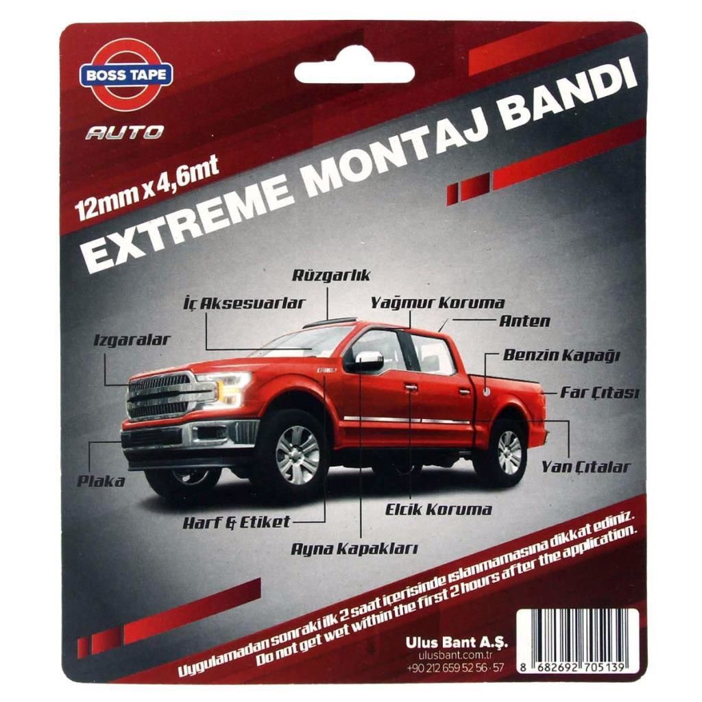 Geseus Boss Extreme Çok Güçlü Oto Aksesuvar Montaj Bandı 12mmx4.6Mt