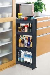 Motek Çok Amaçlı Tekerlekli Organizer Mutfak Banyo Raf Antrasit Siyah SR-04