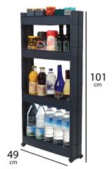 Motek Çok Amaçlı Tekerlekli Organizer Mutfak Banyo Raf Antrasit Siyah SR-04