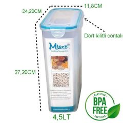 Moonstar Mlock Hava sızdırmaz Kilitli Çok Amaçlı Saklama Kabı 4,5 lt Map-179