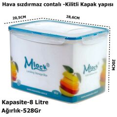 Moonstar Büyük Boy 8 Litre Hava Sızdırmaz Kilitli Kap ML-176