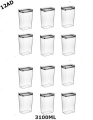 Vakumlu Hava Almaz Saklama Kabı Seti Erzak Kabı Dikdörtgen 12Adet 3100ML