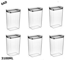 Vakumlu Hava Almaz Saklama Kabı Seti Erzak Kabı Dikdörtgen 6Adet 3100ML