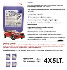 Powermax Kaliteli Antifirizli Oto Cam Suyu -35 Derece 4x5Litre1Koli