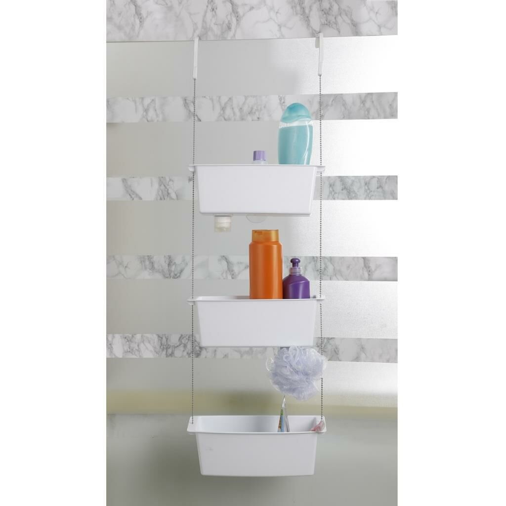 Primanova Üç Gözlü Duş Sepeti Beyaz Pratik Asılabilir Yapı N43