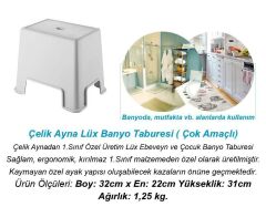 Çelik Ayna Lüx Banyo Taburesi Çok Amaçlı Tabure Açık Gri- 480