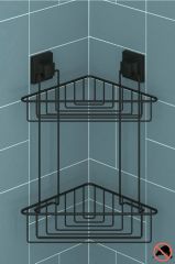 Geseus Yapışkanlı Siyah İki Katlı Banyo Köşe Rafı EF257S