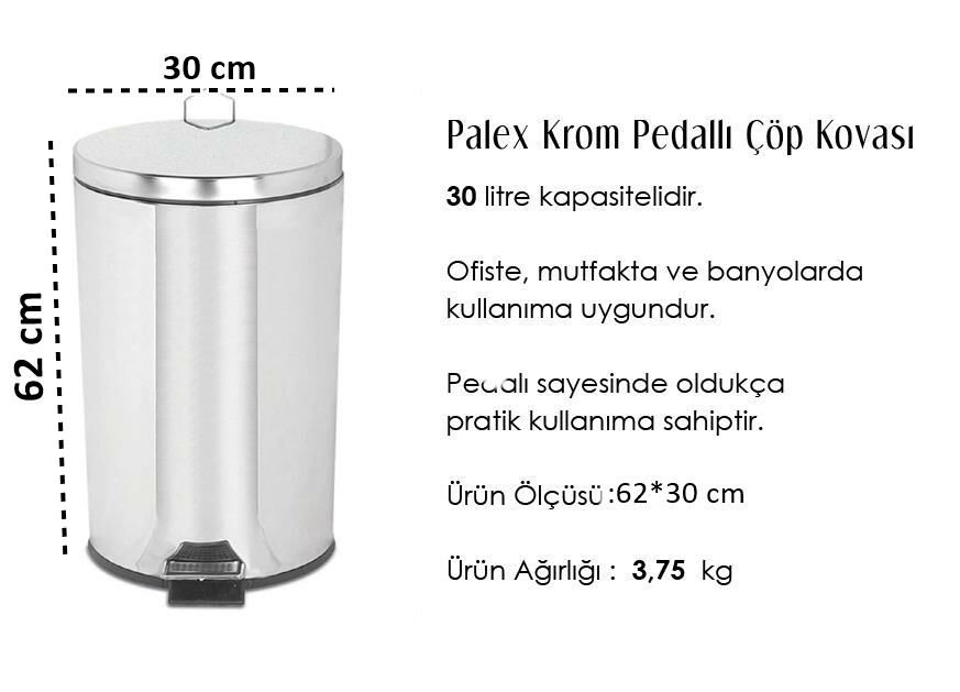 Palex Krom Pedallı Çöp Kovası 30 Litre