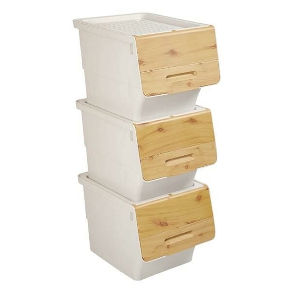 Motek Patateslik Soğanlık Tekerlekli Organızer Eşya Ve Erzak Kutusu 3x33 Lt-Mt05 Bambu+Krem