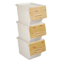 Motek Patateslik Soğanlık Tekerlekli Organızer Eşya Ve Erzak Kutusu 3x33 Lt-Mt05 Bambu+Krem