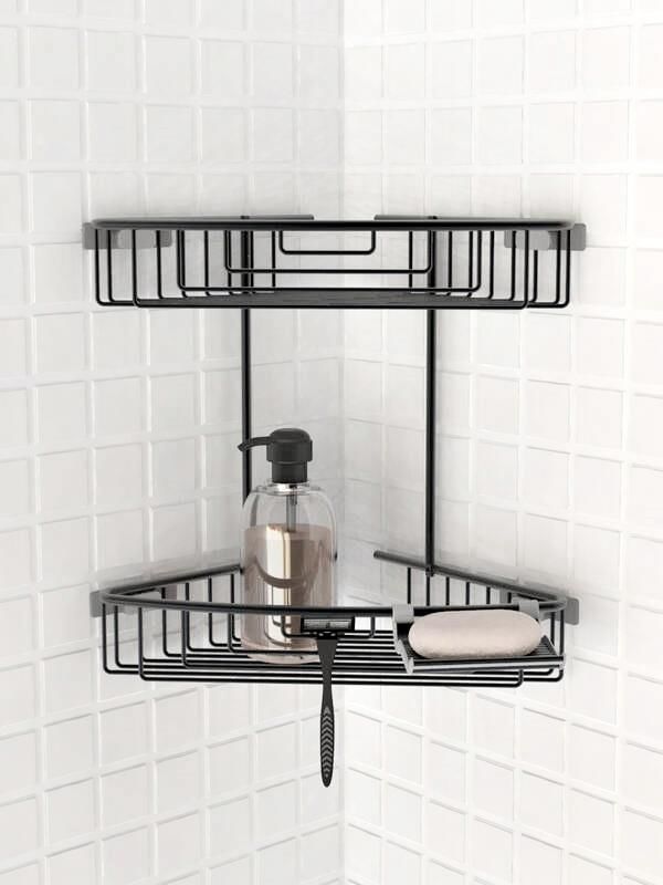 Primanova Alüminyum Banyo Köşe Rafı Şampuanlık Paslanmaz N31-06 Siyah