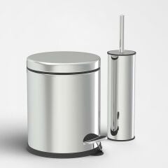 3 Litre Çöp Kovası ve Tuvalet Fırçası Krom İkili Set