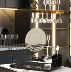 Acore İki Katlı Mat Siyah Bulaşık Sepeti ve Tabaklık Siyah 20363-KB009S