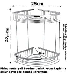 Geseus Pirinç Banyo Köşelik Şampuanlık Duş Rafı Ömür Boyu Paslanmaz İki Katlı-NKS
