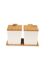 Moonstar Ahşap Bambu Görünümlü Kapaklı Plastik Baharat Seti-FVSET-14B