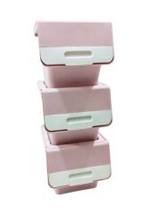Geseus Motek Organızer Tekerlekli Eşya Ve Erzak Kutusu 3x12 Lt-Mt07 Pembe+Beyaz