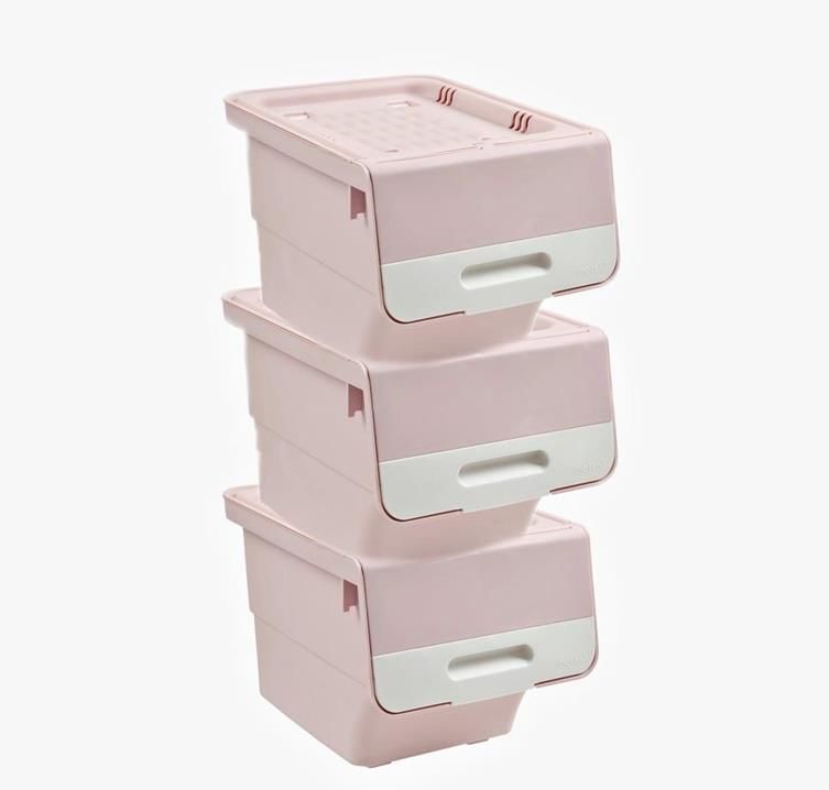 Motek  Patateslik Soğanlık Tekerlekli Organızer Eşya Ve Erzak Kutusu 3x33 Lt-Mt05 Pembe+Beyaz