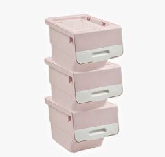 Motek  Patateslik Soğanlık Tekerlekli Organızer Eşya Ve Erzak Kutusu 3x33 Lt-Mt05 Pembe+Beyaz