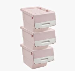 Motek  Patateslik Soğanlık Tekerlekli Organızer Eşya Ve Erzak Kutusu 3x33 Lt-Mt05 Pembe+Beyaz