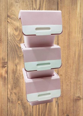 Motek  Patateslik Soğanlık Tekerlekli Organızer Eşya Ve Erzak Kutusu 3x33 Lt-Mt05 Pembe+Beyaz