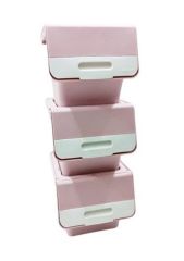 Motek  Patateslik Soğanlık Tekerlekli Organızer Eşya Ve Erzak Kutusu 3x33 Lt-Mt05 Pembe+Beyaz