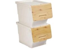 Motek  Patateslik Soğanlık Tekerlekli Organizer Çok Amaçlı Saklama Kutusu 2X33 Lt Bambu+Krem