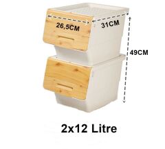 Motek Bambu Tekerlekli Organizer Çok Amaçlı Saklama Kutusu 2X12 Lt