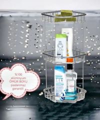 Aüminyum Üç Gözlü Banyo Köşelik Şampuanlaık Ömür Boyu Paslanmaz-OSCR