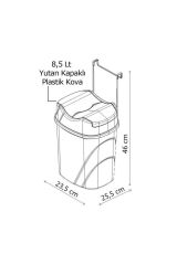 Geseus Mutfak Dolap İçi Askılı Geçmeli Pratik Kapak Çöp Kovası 8,5 LT-SF008