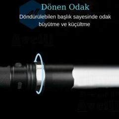 Profesyonel Şarjlı El Feneri Uzun Menzilli Zomlu Acil Durum Feneri Polis Feneri 1800 Lümen-110
