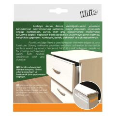 Kendinden Yapışkanlı Masa,Raf,Dolap,Komodin,Mobilya Kenar Bandı 18mmX5 Metre-Beyaz