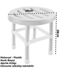 Çelik Ayna Yuvarlak Banyo Taburesi Çok Amaçlı Tabure Beyaz 123